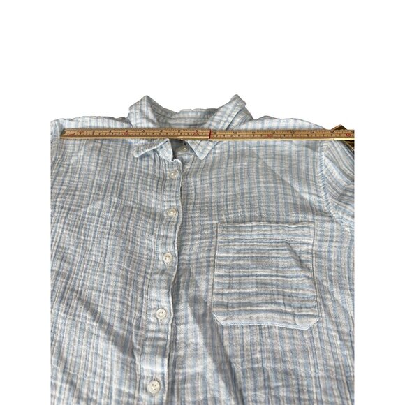 Time & Tru Womens Medium Button-Up Striped Shirt Blue & White Cotton Blend - Picture 7 of 10